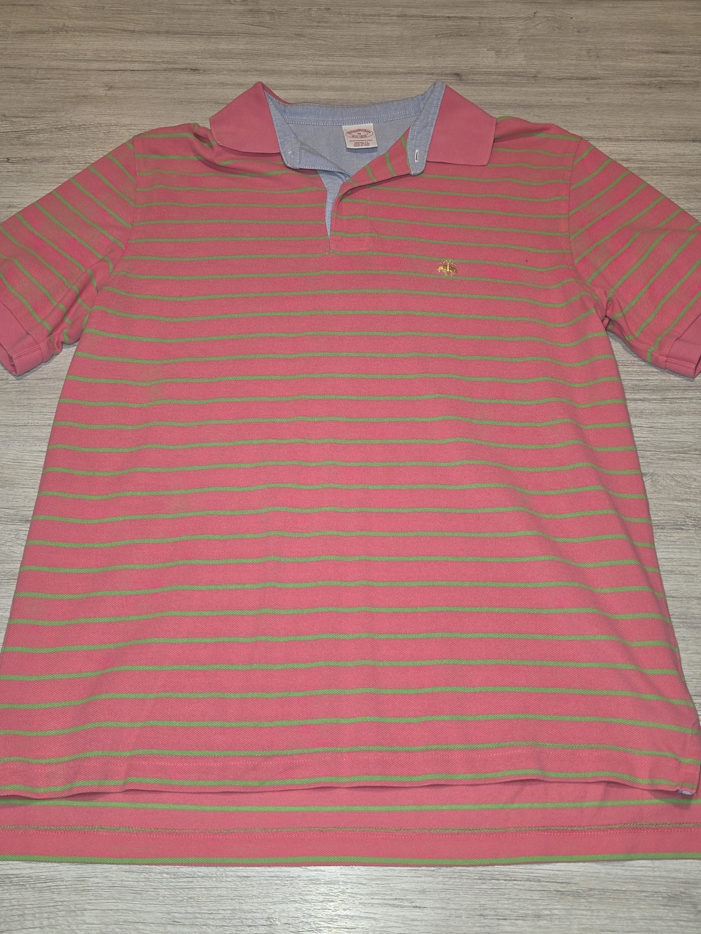 Brooks Brother Performance Polo Short Sleeve Men's Pink And Green Striped Size M